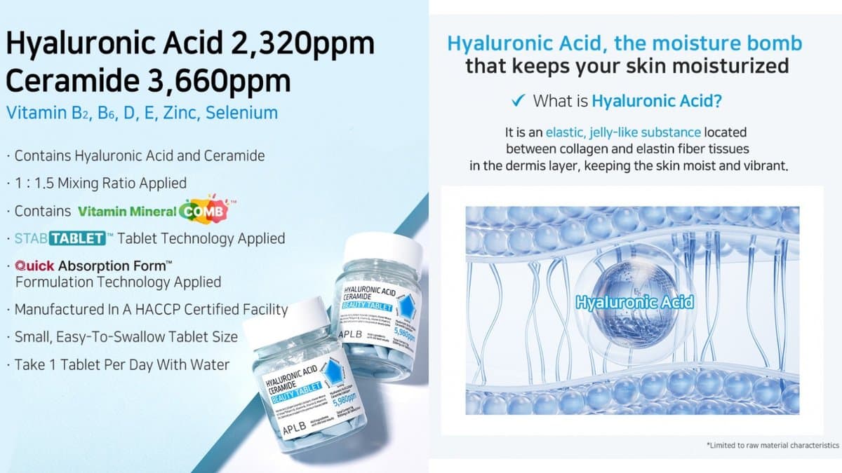 APLB - Hyaluronic Acid Ceramide Beauty Tablet - 500mg  / 30 tablets alt